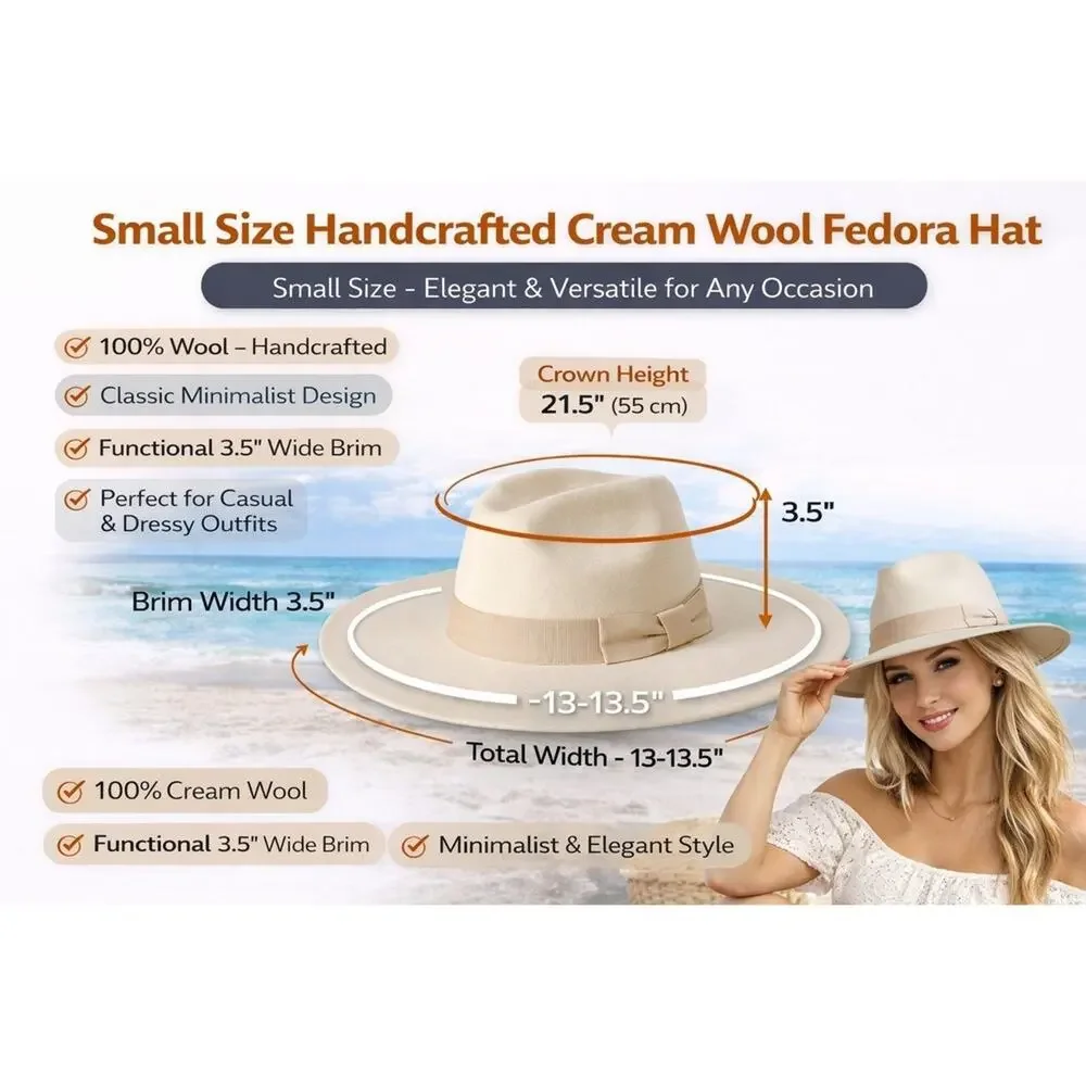 Patina Cream Wool Fedora Western Hat Handcrafted Wide Brim Small - Picture 2 of 8